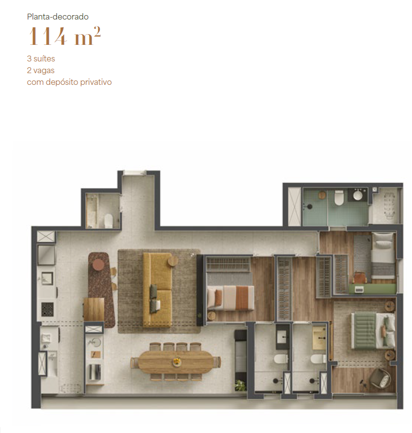 Planta da unidade de 114 m²